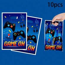 10pcs/30pcs/50pcs Game Controller Theme Gift Bags, Black & Blue Color, Game Player, Lightning, Game On, Star Pattern, Handle Bags, Party Favors, Birthday, Gaming Theme Celebration, Festival, Party Gift Packaging Bags