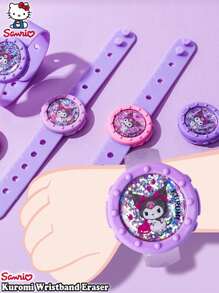 Sanrio Kuromi Watch-Style Wristband Eraser - A Fun And Functional Stationery Accessory With An Adjustable Silicone Strap, Glitter-Filled Design, And Detachable Eraser Dial. Perfect For Students, Office Use, Or Creative Fans