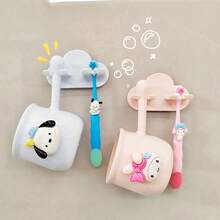 Sanrio Sanrio 2 Pieces/3 Piecescartoon Mouthwash Cup Set, Used For Household Bathroom Storage, Wall Mounted Toothbrush Holder, Used For Household Toothbrush Cup Cleaning, PP Cup Toothbrush Holder, Non Punched Cup Toothbrush Wall Mounted