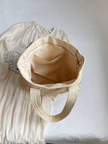 New Fashionable Versatile Tote Bag, Beach Vacation Bag, Lightweight Elegant Woven Design, Bohemian Style Small Shoulder Handbag, Large Capacity, Suitable For Women, University Students, Teenagers, With Tassel Pendant, Boho - Beige - View 9