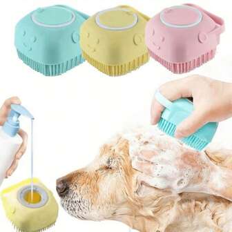 Husdjursschampoborste, silikonmassagegummibadkam med schampoförvaring för hund- och kattvårdsverktyg