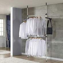Telescopic Clothes Hanging Rail Heavy Duty Telescopic Wardrobe Organiser Hanging Rail Clothes Clothes Pole For Wardrobe Adjustable Hanging Clothes Rack Wardrobe Rails For Clothes 2 Poles 2 Bars - White,Black1 - View 1