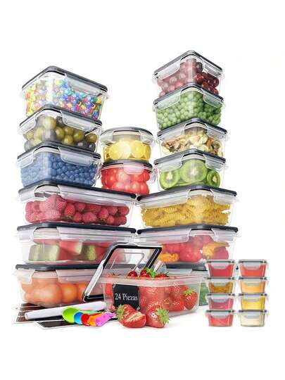 24 Recipientes Contenedores Herméticos para Almacenar Alimentos en Cocina Juego Organizadores de Plástico Resistente Conservación Frescura Versátiles Uso Hogar y Despensa