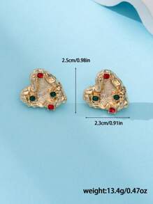 1 paire de boucles d'oreilles style vintage avec pendentif en forme de cœur et faux diamants verts, convient pour le banquet et les tenues de mariage
