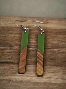 Orecchini rettangolari vintage in legno e resina per donne