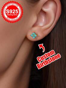 S925 Sterling Silber blumen-förmige Ohrstecker mit individuellem Geburtsstein - perfektes Geschenk! Ideal für Familie, Mutter, Großmutter, Partner oder beste Freundin. Aus S925 Silber gefertigt