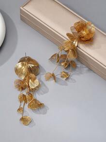 1 par de pendientes de flor de estilo europeo y americano con borlas y cadena, pendientes elegantes y con estilo para mujeres