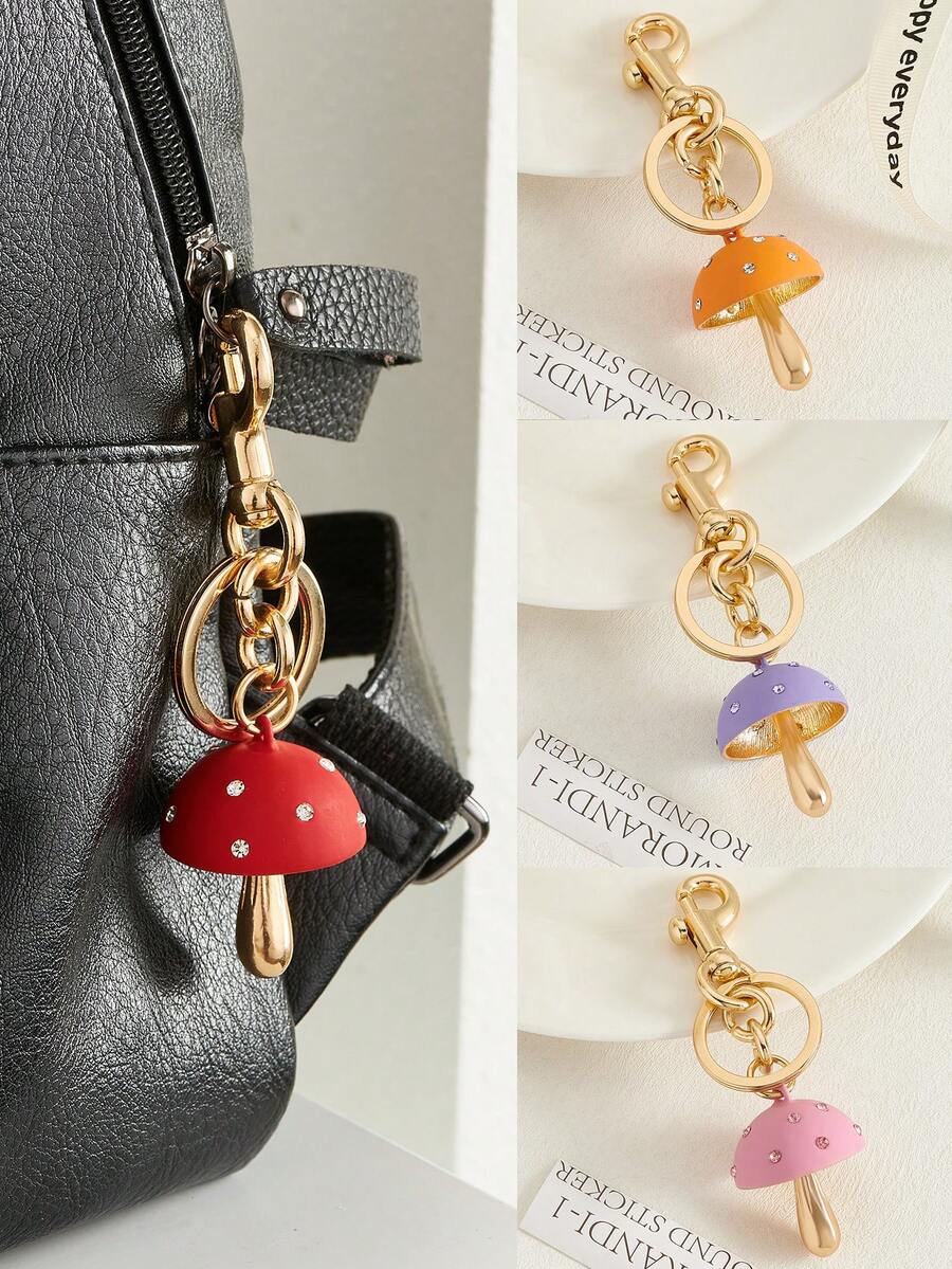 1pc Cute Mushroom Keychain, Rhinestone Decorated Metal Charm For Bags, Mother's Day Gift, Fashion Accessory Car Accessories Bag Charm School Goth Y2k Bag Accessories Lanyards With Id Holder Car Accessories Bag Charms Christmas Car Teacher Friend Sister Gift Ideas