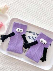 4 Pairs Casual Cartoon Magnetic Couple Socks Suitable For Men And Women, Random Design, Knitted Material, Ideal For Friends, Boyfriend, Christmas, Valentine's Day Gift, All Seasons - Multicolor - View 17