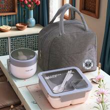 3 piezas Fiambrera, caja de almacenamiento portátil y a prueba de fugas con tapa y bolsa térmica, bolsa grande de almacenamiento de alimentos simple, para volver a la escuela, clase, universidad, oficina, campamento y picnic, útiles escolares, organizadores y almacenamiento de cocina (cremallera aleatoria)