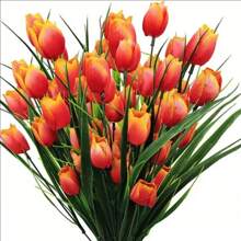 4 Bundles Artificial Tulips Flowers Bouquet Home Garden Wedding Decor