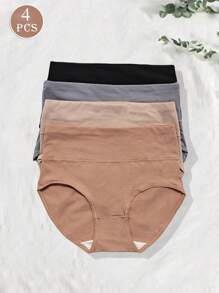 4 Peças Calcinhas Femininas de Cintura Alta Simples, Calcinha Modeladora Básica Simples de Algodão Puro Plus Size, Calcinha Confortável Macia e Sem Costura