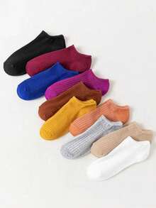 10 Pairs Women Dark Colored Round Ribbed Cuff Outdoor Sports Comfortable Breathable Versatile Short Socks - Multicolor - View 2