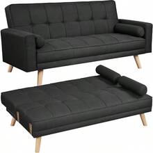 Modern Fabric Sofa Bed 3 Seater  Sofa Settee Recliner Couch With Wooden Legs For Living Room/Guest Room/Office,Grey - Black - View 1