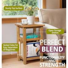 Hallowood Furniture Waverly Oak Side Table Light Oak Magazine Table With Storage Solid Wooden Coffee Table With 2 Shelf Small Side Table Oak Coffee Table Living Room - Oak1 - View 5