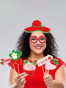 28 Pcs/Set Summer Fruit Birthday Party Decorations Photo Props, Hawaiian Party Strawberry Selfie DIY Decorations