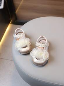 1 Pair Girls Flower Pattern Pearl Decor Strap Flat Sandals, Classic Children Summer Shoes Suitable For Toddler Girls, Spring/Summer/Autumn/Winter