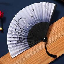 1pc Chinese Style Summer Portable Tassel Fan, Folding Fan, Ancient Style Hanfu For Men, Children Dance Small Bamboo Fan