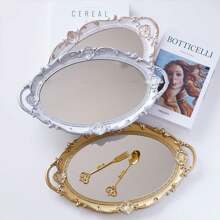 1pc Luxury Vintage Glass Makeup Mirror, Living Room Decoration, Jewelry Display Tray, Photo Props