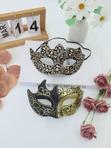 2pcs Elegant Patterned Party Mask Set, PVC Plastic, Suitable For Couples, Masquerade Ball, Venetian Carnival, All Seasons - A - View 6