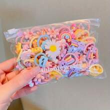 20-Pcs Cute Flower Hair Ties For Women And Girls - Simple Floral Elastic Hair Bands With Fruits And Animals Details, Plastic Material, Versatile For Ponytails And Hairstyles