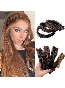 [1 pièce Perruque tressée au look naturel] Perruque bandeau tressé élégante pour femmes - look naturel, cheveux synthétiques droits, parfait pour une utilisation quotidienne, serre-tête, cerceau à cheveux, diadème