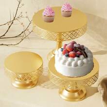 1pcsElegant Golden Cake Stand, Table Display Stand Decorative Cake Stand Dessert Pastry Plate Cold Meal Break Display Stand Afternoon Tea Snack Stand Light Luxury Cake Plate Suitable For Birthdays, Parties, Graduation Season Celebrations And Other Activities