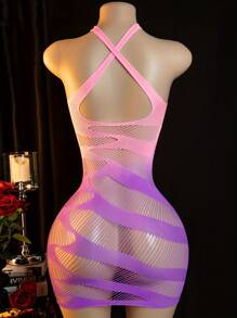 One Piece Sexy Lingerie, Sexy Trompe L'oeil See-Through Mesh Bodysuit, Halter Neck Cross Straps, Shiny Nylon And Spandex Semi-Sheer Wrap Dress, Erotic Garter Belt Accessory, Romantic Lingerie, Knitted Texture,Lingerie For Women,Sexy Lingerie For Women Naughty Outfits,Hand Washable,Lingerie For Women