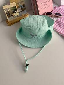 1pc Solid Color Breathable Quick-Dry Bucket Hat, Cute Bow Decor, Lightweight Wide Brim Sun Protection Beach Hat For Girls, Suitable For Spring/Summer - Drawstring Quick-dry Bucket Hat - View 18