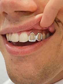 THATBOY 1 pieza Joyería para dientes de mujer estilo Hip Hop, base de cobre con micro-incrustaciones de circonita, decoración de dientes huecos de color dorado para festival de música, fiesta de Halloween y regalo de estilo punk