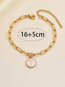 1pc Fashionable, Elegant & Simple Lucky Numbers 0-9 Pendant Bracelet, Gift For Family & Friends, Suitable For Daily Wear Decoration - Gold - View 4