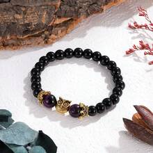 Natural Purple Tiger Eye Owl Stretch String Healing Crystal Bracelet Energy Crown Head Beaded Charm Bracelet For Women Men Gifts - Owl - View 2