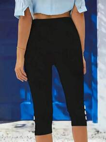 Women's Casual Elastic 7/8 Capri Pants, Drawstring Waist Skinny Leggings, Stretchy Waist Relaxed Pants, Spring/Summer