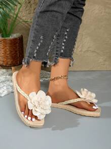 Floral Thong Sandals, Delicate Floral Decor, Elegant And Cute, Light And Comfortable, Non-Slip Sole, Versatile For Daily Wear, Beaches, Holidays, And Street