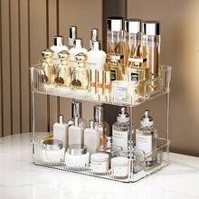 NetHong Storage Makeup Cosmetic Perfume Rotating Organiser Stand Tier Shelf UK - 2 Tier Transparent Cosmetic Makeup Holder Storage - View 2
