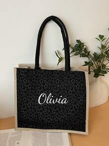 Customized Women'S Casual Linen Small Floral Pattern Large Capacity Handbag, Simple And Fashionable Bag For Women In Spring And Summer, One Piece Custom Personalized Name Or Holiday Message Travel Bag. - Multicolor - View 15