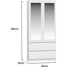 Modern Double Wardrobe With Drawers - 2 Door Cupboard Contemporary Bedroom Furniture - White - White - View 3