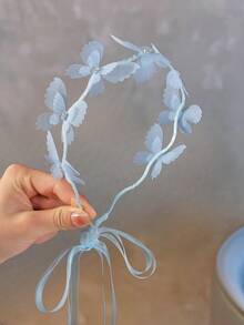 1pc Fashionable & Cute Butterfly Faux Pearl Headband For Girl - Baby Blue - View 3