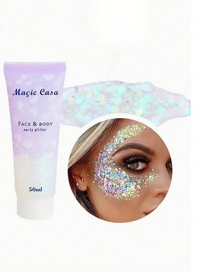 1pc Mermaid Sequins Body Glitter Gel, Make Up For Body, Face, Hair, Eye Shadow, Music Festival, Party, Carnival, Lasting Facial Glitter, No Glue, Easy To Remove Makeup