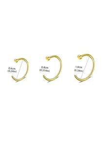 3 件套简约 C 形耳环非穿孔鼻环银色/金色/黑色男女通用不锈钢材质适合所有场合