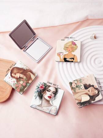 Y2K系列化妆镜，可折叠，超薄，轻巧便携，口袋大小，卡通花卉图案，可靠耐用，防刮耐磨，多功能180°翻盖，化妆，价格实惠，房间装饰，梳妆台，旅行，卧室，化妆配件，镜子，化妆镜，迷你镜，便携镜，小镜子，手持镜，价格实惠，圣诞礼物，化妆品，化妆工具，便宜货，礼物，女士礼物，圣诞礼物