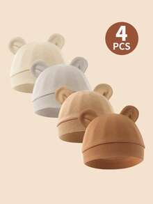 4件套婴儿帽套装，适合春秋季佩戴，包含婴儿帽、新生儿帽、男童帽，采用柔软面料，可爱耳朵设计，四季皆宜，适合0-6个月宝宝日常佩戴。 - 彩色 - 查看 12