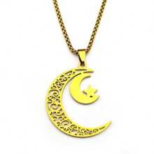 Stainless Steel Hollow Tree Of Life Crescent Moon Pendant Necklace For Women Men Gold Color Moon Star Necklace