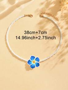 1pc Versatile Bohemian Style Beach Resort Glass Bead & Clay Plumeria Decor Women Necklace - Blue - View 3