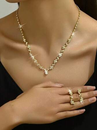 3 件简约闪亮泪珠项链和耳环首饰套装，适合婚礼、生日、周年纪念、宴会