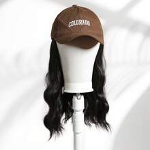 16 英寸合成假发带帽子 Y2K 风格万圣节、圣诞节和派对必备，棒球帽带自然波浪接发，可调节帽子假发耐热纤维天然假发帽，适合女孩 - 彩色 - 查看 8