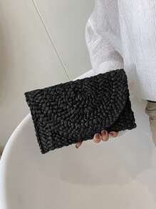 BAILEE 1 pieza Bolso de mano de cena con trenzado de hoja de maíz, bolso grande de mujer de paja de estilo sólido y simple para moda, ideal para vacaciones, viajes, combinar con ropa de moda y salir de compras con amigos
