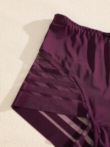 1 pieza Bragas de mujer de unicolor, de cintura alta, de malla y con diseño calado, sexy y cómodas
