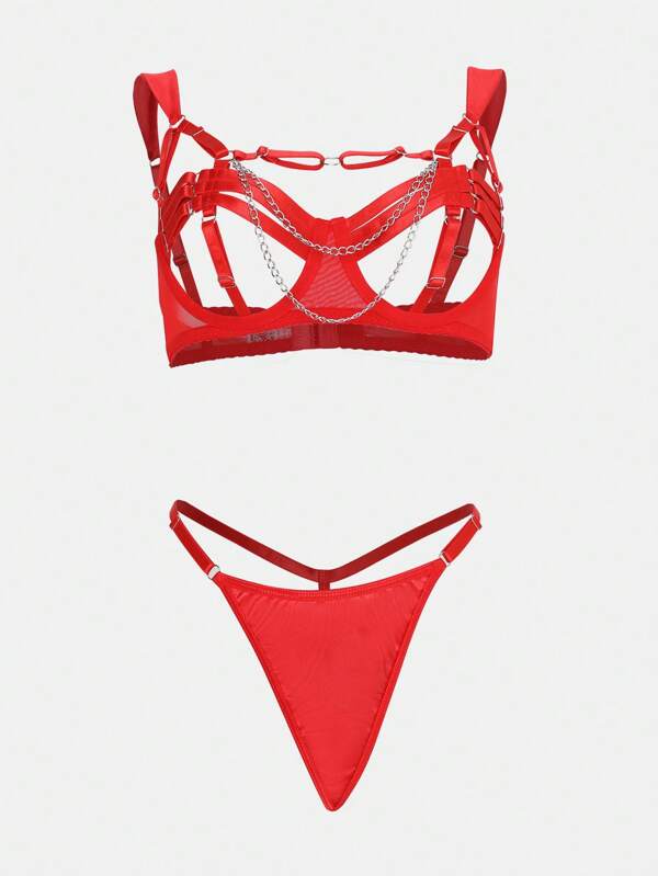 Woman's Sexy Lingerie Embroideries Party Party Rave Costumes Mesh See Through Garter Bra Set Of 2