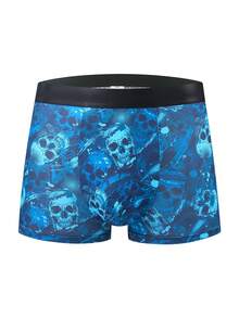 3pcs/Set Men's Fashionable Mixed Color & Pattern Underwear, Halloween Skeleton Casual Interesting Cute Polyester Elastic Waistband Thin Boxer Briefs, Suitable For Spring/Summer/Autumn - Multicolor - View 3